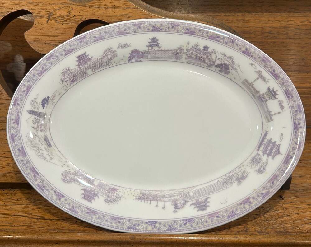 Dayu Porcelain Chinese Purple Chinoiserie Transferware Oval Serving Platter